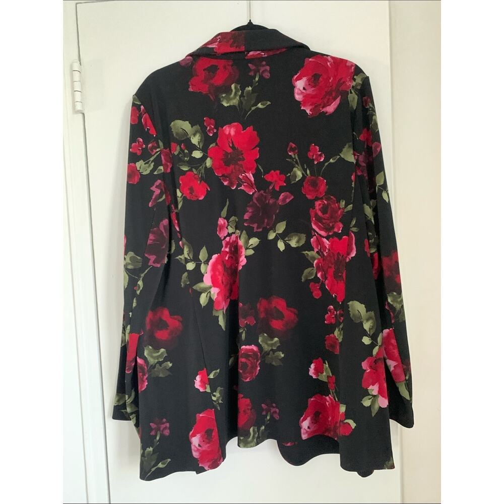 Susan Graver Floral Single-Button Blazer - Black with Red Rose Print - Picture 7 of 7